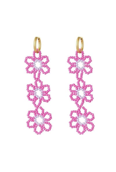 Oorbellen - Yehwang - Bloemen - Goud - Roze - Paars - Statement oorbellen - Stainless steel sieraden