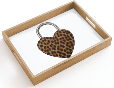 Dienblad hout 40x30 cm - Schootdienblad - Slot - Hartvormig - Bruin - Panterprint - Borrelplank rechthoek - Plateau dienbladen