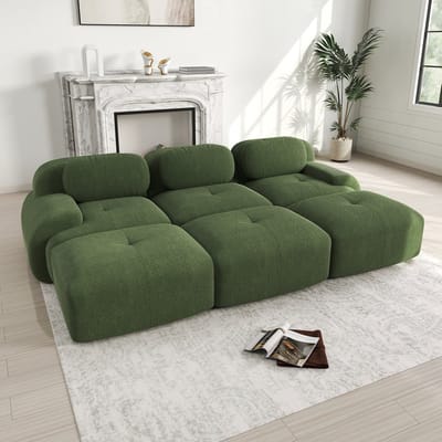 DESMIU Hoekbank 298 x 178 x 70 cm - Modulair 3-Zits Zonder Montage Met 32D Koudschuim - Voor Woonkamer - Corduroy Groen