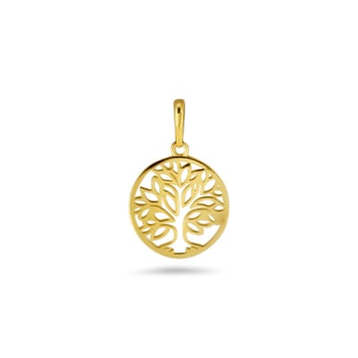 New Bling 9NBSAM-G220294 Gouden Hangertje Levensboom - Rond - 12MM - 14 Karaat - Geel Goud