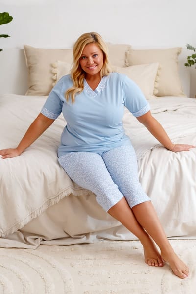 Doctor Nap Katoenen Pyjama Dames Volwassenen | Korte Mouw Korte & 3/4 Broek | Sky Blue PB.9981 L