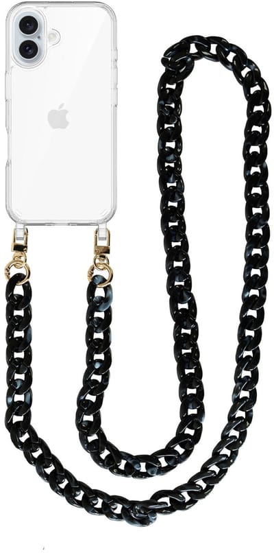 xoxo Wildhearts siliconen hoesje - Geschikt voor iPhone 17 - Marble Black - Lang Koord - Telefoonhoesje - Hoesje met koord - telefoonkoord - Transparant hoesje - Lang zwart marmerprint koord