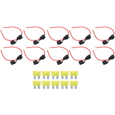 10Set Inline Zekeringhouder Smeltweerstand Eenvoudige Bedrading Waterdichte Zekeringhouder met Zekering 14AWG, 20A black