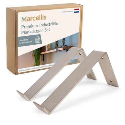 Marcellis - 2x Industriële plankdrager - Voor plank 20cm + schroefset - roestvrij staal - T3