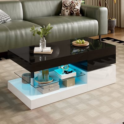 HAUSS SPOLE Salontafels - Koffietafel Hoogglans Met LED-Strook - 90x45x35,5 cm - Spaanplaat - Zwart