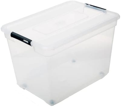 5Five Opbergkist met deksel - Solutions Box - 80 liter - 67x47x36 cm - kunststof - transparant - met wielen