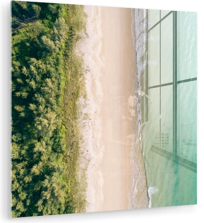 MuchoWow® Glasschilderij 90x90 cm - Schilderij acrylglas - Strand - Bomen - Water - Foto op glas - Muurdecoratie woonkamer - Wanddecoratie slaapkamer - Schilderijen