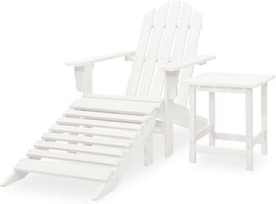 Tuinstoel met voetensteun - Loungestoel buiten - Ontspannen in de tuin - Geïntegreerde bijzettafel - 147 cm diep - Wit