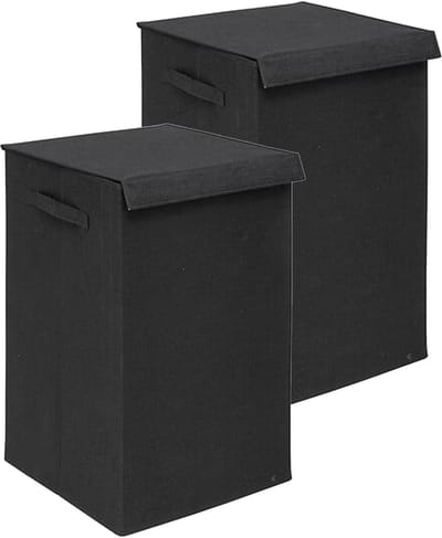 5Five Eureka sorteer wasmand - 2x - 74 liter - zwart - 37 x 37 x 60 cm - MDF/Polyester stof - met afsluitklep