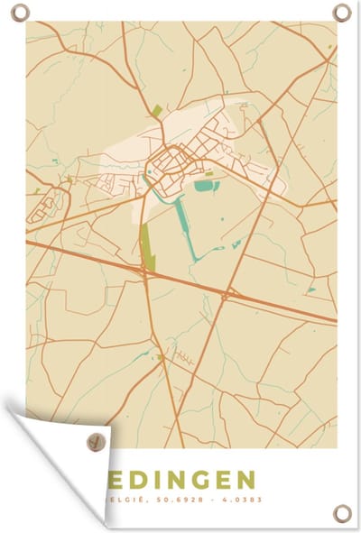 Muurdecoratie Kaart - België - Plattegrond - Edingen - Stadskaart - 120x180 cm - Tuinposter - Tuindoek