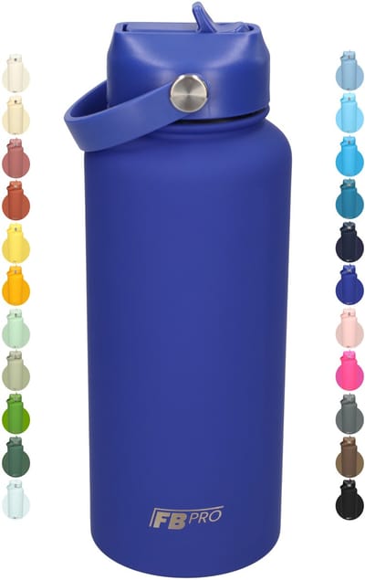 Thermos waterfles 1 liter - Isolerende Waterfles met Draaibare Drinktuit - Houdt Koud Drinken Écht KOUD - Drinkfles voor Volwassenen met Handvat - Sapphire Blue