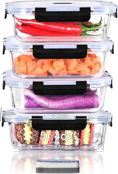 Famanu - Vershouddozen van glas, magnetronbestendig, voedselcontainers met sluiting, 700 ml, transparant deksel, voedselcontainers (8 stuks)
