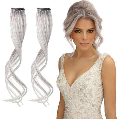 EGoods - Lang Golvend Haarstukje met Clip, Natuurlijke Clip-in Pony, Dunne Zijkant Bangs, Synthetische Haarverlenging
