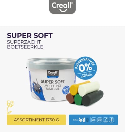 Creall Super soft boetseerklei - SAFARI set met 5 natuurlijke kleuren - hersluitbare emmer - 1750 gram - assortiment - glutenvrij - gemaakt in Nederland
