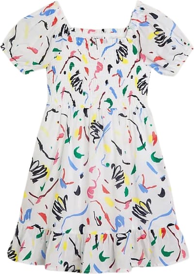 Tommy Hilfiger ALLOVER PRINT SMOCKED DRESS Meisjes Jurk - White - Maat 14