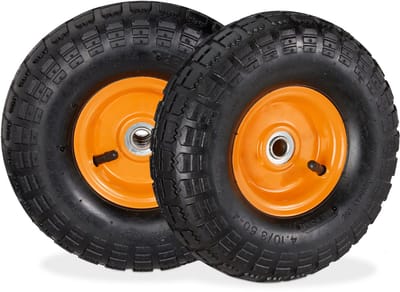 2x steekwagenwiel 4.1/3.5-4 - luchtband - tot 136 kg - 260x85mm - stalen velg - zwart oranje