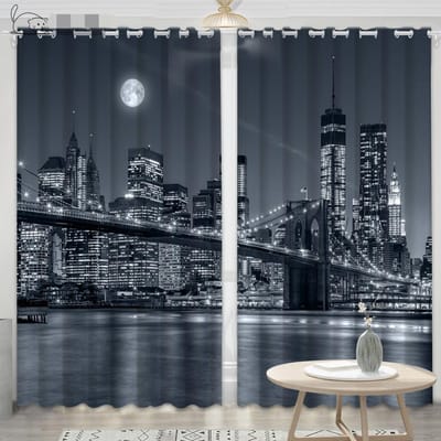 2 Panelen New York City Nachtgordijn Vrijheidsbeeld Gordijn ideaal voor Slaapkamer Woonkamer Kookruimte Raambekleding cortinas Ringtop 2x60Wx50H(CM)&Rod Pocket