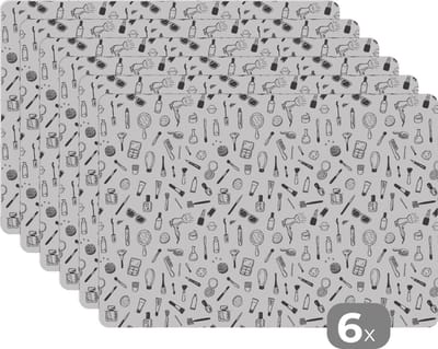 Placemat - Placemats kunststof - Cosmetica - Patronen - Make up - 45x30 cm - 6 stuks - Hittebestendig - Anti-Slip - Onderlegger - Afneembaar