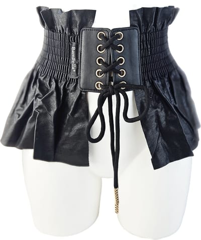BamBella ® - Riem Maat S M L - Zwart rok Korset Mode Body Gothic Goth taille riem met veter sluiting korset belt