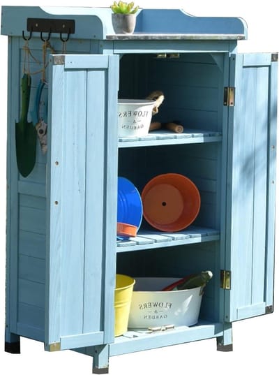 Tuinkast Hout - Opbergkast Balkon - Tuinspullen Opbergen - Verstelbare Plank - 50x43x95cm - Blauw