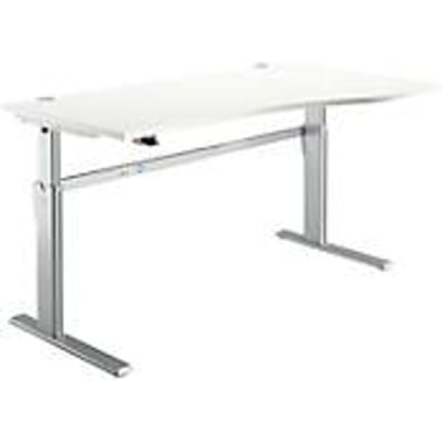 Standaard bureau, elektrisch in hoogte verstelbaar, vrije vorm, bevestiging rechts, C-voet, B 1800 x D 1000/800 x H 725-1185 mm, wit/blank aluminium
