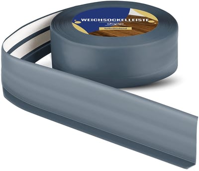 DQ-PP ZACHTE PLINT - 10 m - Grafiet - 50 x 15 mm - PVC - zelfklevend - knikhoek plinten rubberen strip plint hoekprofiel afsluitstrip vloerlijst