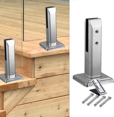 Leuninghouder Glas - Glazen Klem - Terras Afscheiding - Roestvrij Staal 304 - 20cm Hoog - Zwart