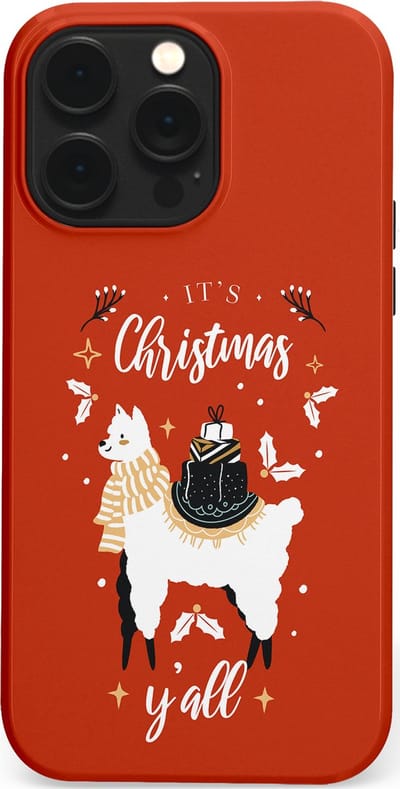 Casetastic hoesje geschikt voor Apple iPhone 14 Pro Max - MagSafe - Dubbellaagse bescherming - Rode Witte Kerst Lama - Fashion Case - Terracotta