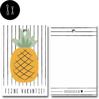 8x Label / Kaartje van karton / Cadeaulabels / Labels | FIJNE VAKANTIE | 85 x 55 mm | ananas