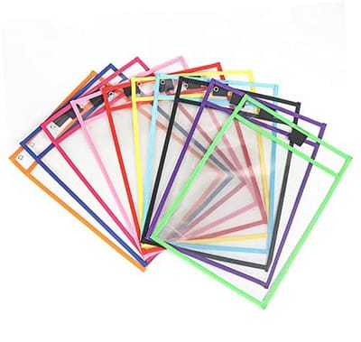 Dailygoods- Dry Erase Tassen 10 Stuks - Herbruikbare A4 Zak - Met 10 Whiteboardstiften - 2 Gummen - 2 Ringen van Roestvrij Staal - Ruimtebesparend Ophangbaar - Whiteboardzak