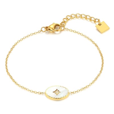 Twice As Nice Armband in goudkleurig edelstaal, parelmoer ovaal 16cm+3cm