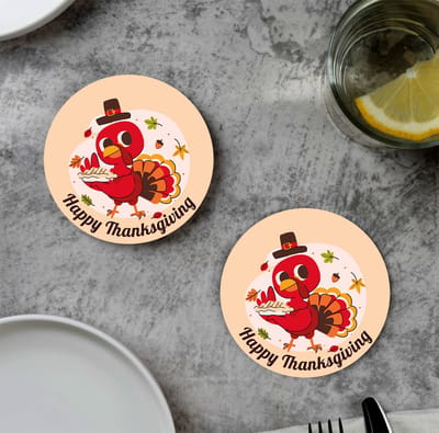 GR onderzetters voor glazen - Thanksgiving - Kalkoen - Vinyl - 6st