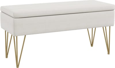 Opbergbank 100 x 40 x 49 cm - Gestoffeerde Zitbank Met Opbergruimte - Stalen Poten - Linnenlook - Crème