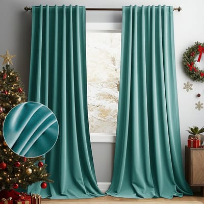 MUPOO Set van 2 Verduisterend Gordijnen - Koude Bescherming - Isolerende - Hoge kwaliteit Fluweel - voor Kerst - Winter - Feest - Slaapkamer - Woonkamer - 132x213cm (b x h) - Blauwgroen