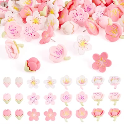 Cosensi- Bloemenpins 48 Stuks - Hars/IJzer Push Pins - Decoratieve Duim Tacks - Voor Kaarten/Bulletin Board - Schattige Bloemvormen - Ongeveer 15-17 mm Lang - Prikspelden