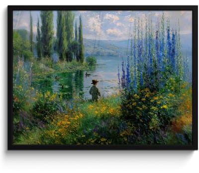 Poster in lijst - Fotolijst 80x60 cm - Posters - Bloemen - Meer - Bergen - Groen - Posterlijst zwart - Decoratie - Wanddecoratie woonkamer - Muurdecoratie slaapkamer