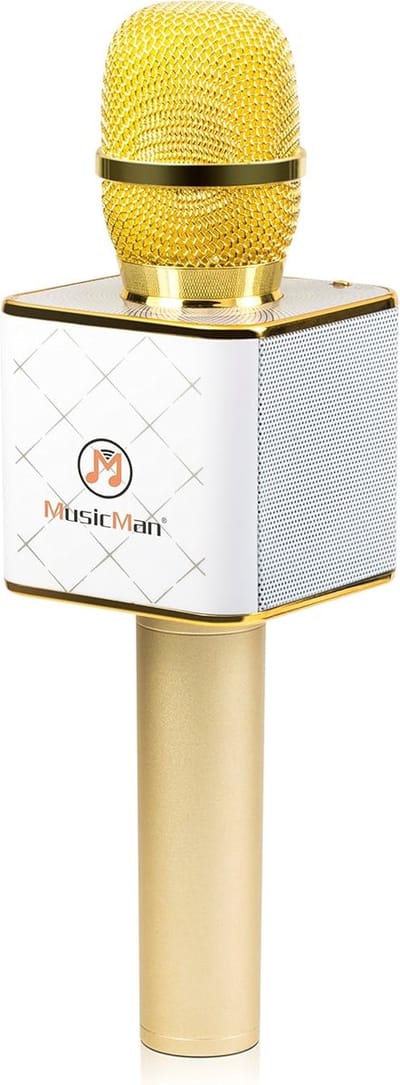 Karaoke Microfoon - Zangmicrofoon Luidspreker - Feest Muziek - Ingebouwde Stereo Luidsprekers - 25 x 7.5 cm - Goud Wit