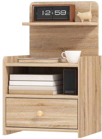 Clruro Nachtkastje - 40 × 35 × 66 cm - met Laden - Open Design - Spaanplaat - Naturel