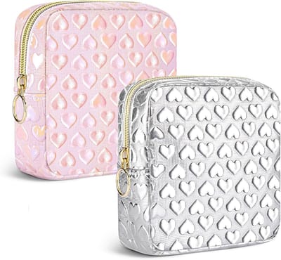 Kleine Waterdichte Cosmetica Tas voor Vrouwen, Set van 2, Ideaal voor Reizen en Make-up, Roze en Zilver