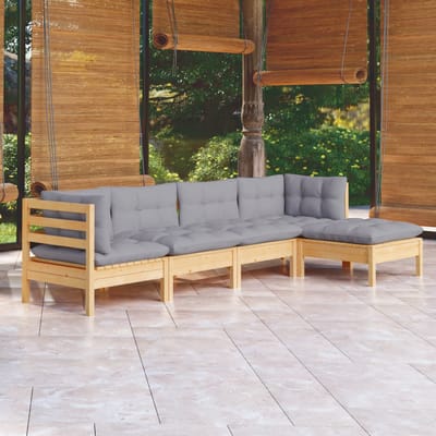 vidaXL - 5-delige - Loungeset - met - grijze - kussens - grenenhout
