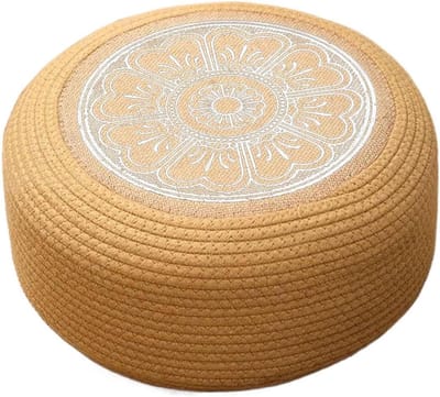 Rotan Poef - Vloerkussen Zitkussen - Ontspannen Zitten - Handgeweven Kwaliteit - 40 cm Diameter - Wit
