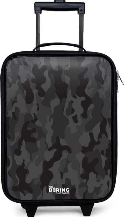 NoBoringSuitcases.com® - Kinderkoffer jongen - Kindertrolley meisje - Groene camouflage print - Koffer kind lichtgewicht - Reiskoffer trolley voor kinderen - Koffertje met lichtgevende wieltjes - Rolkoffer zwart