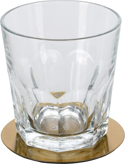 Excellent Houseware Glazen Onderzetters - 6x stuks - goud - RVS - rond - D8,5 cm