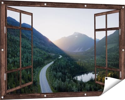Gards Tuinposter Doorkijk Weg Door het Bergen Landschap - 120x80 cm - Tuindoek - Tuindecoratie - Wanddecoratie buiten - Tuinschilderij
