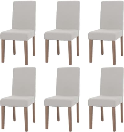Set van 6 eetkamerstoelen Littau, keukenstoel met hoge rugleuning, stof/textiel bouclé hout ~ crème, naturelkleurige poten