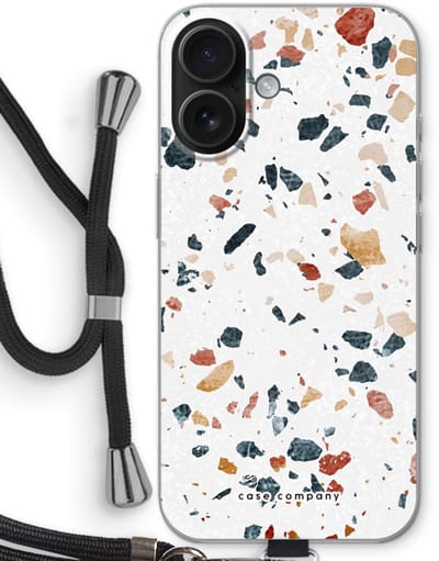 Case Company® - Hoesje met koord geschikt voor iPhone 16 hoesje met Koord - Terrazzo N°4 - Telefoonhoesje met Zwart Koord - Bescherming aan alle Kanten en Over de Schermrand
