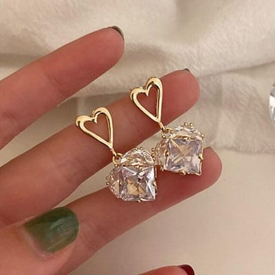 Boucles d'oreilles tendance en or véritable 14 carats avec cœur en cristal pour femmes, accessoires de mode coréenne, bijoux en argent S925, aiguille en zircon brillant, cadeau gray