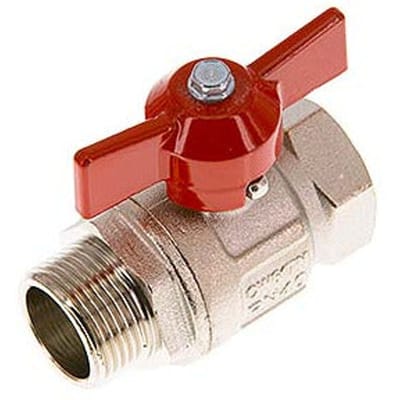 Buiten x Binnendraad G/G 1 inch Vlinder Handle Kort design 2-Weg Messing Kogelkraan - BL2BN-M-SD-MF-NK-100