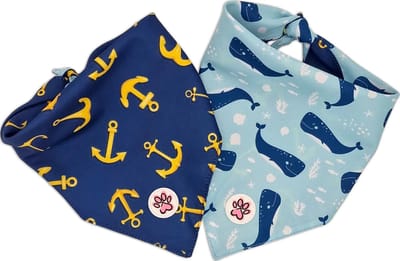 Bandana Hond - Dubbelzijdige Hondenbandana - Blauw - Ankers - Walvissen - All Paws on Deck - Paw My God! - Maat L