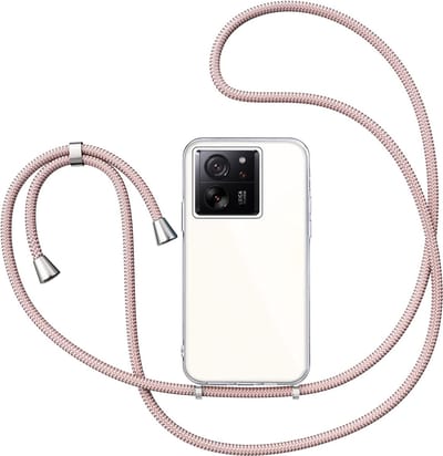 Hoesje met Koord geschikt voor Xiaomi 13T / 13T Pro - Back Cover Siliconen Case Transparant Hoes Roségoud